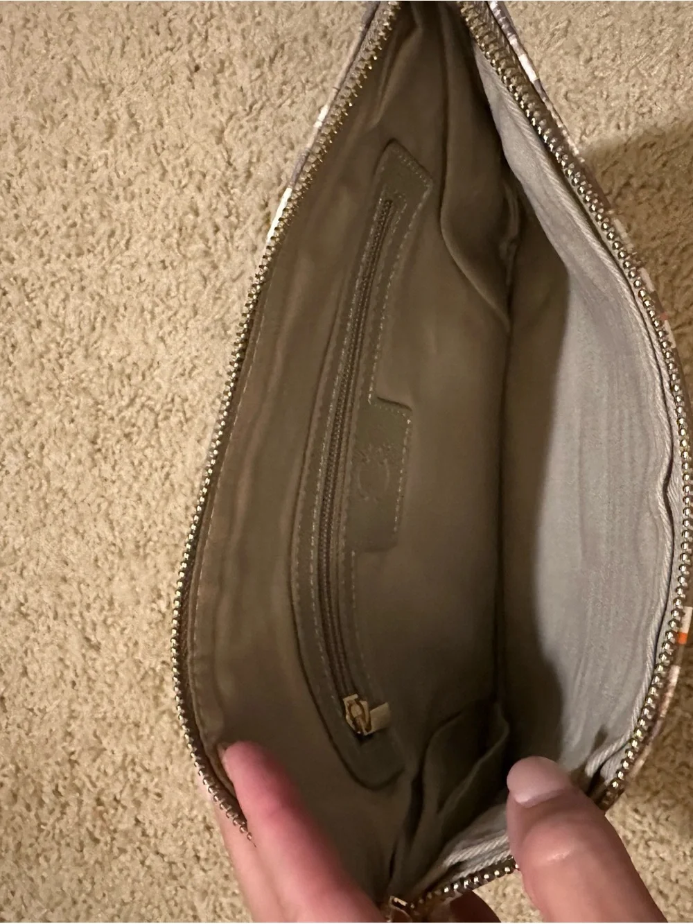 C. Wonder Taupe and Orange Trim Leopard Pouch